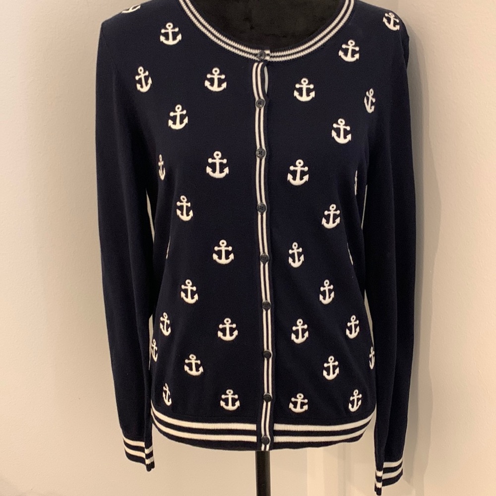 NWT Talbots Anchor Button Sweater/Cardigan - size Medium - Navy and White